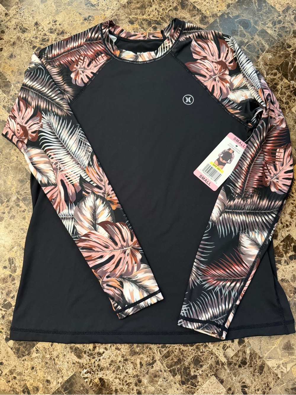 NWT Hurley Scattered Palm Long Sleeve Rash Guard Swim Shirt - Small
